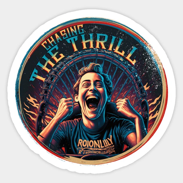 Chasing The Thrill, Happy Roller Coaster Enthusiast Sticker by emmjott